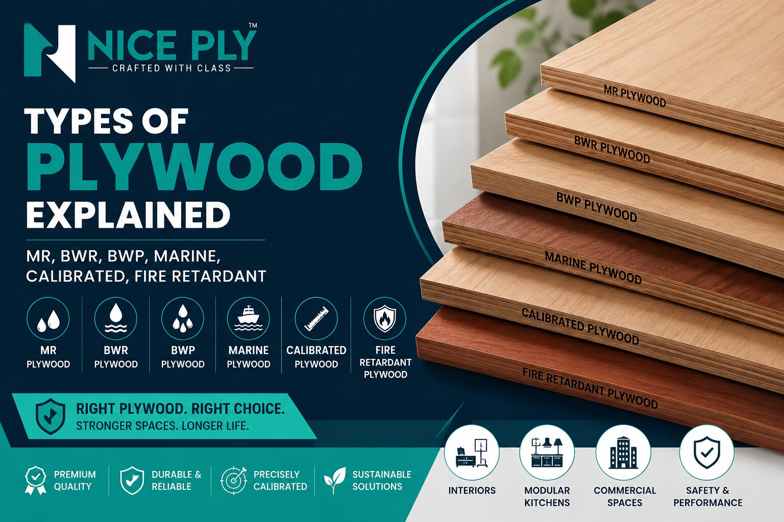 Types of Plywood Explained (MR, BWR, BWP, Marine, Calibrated, Fire Retardant)